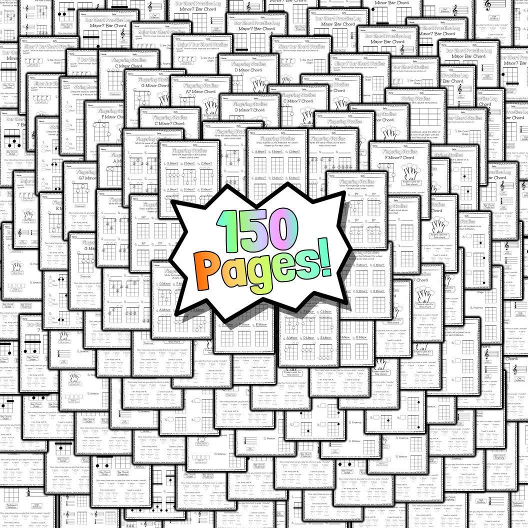 150 Ukulele Chords Worksheets Tests Quizzes Homework Sub Work and More