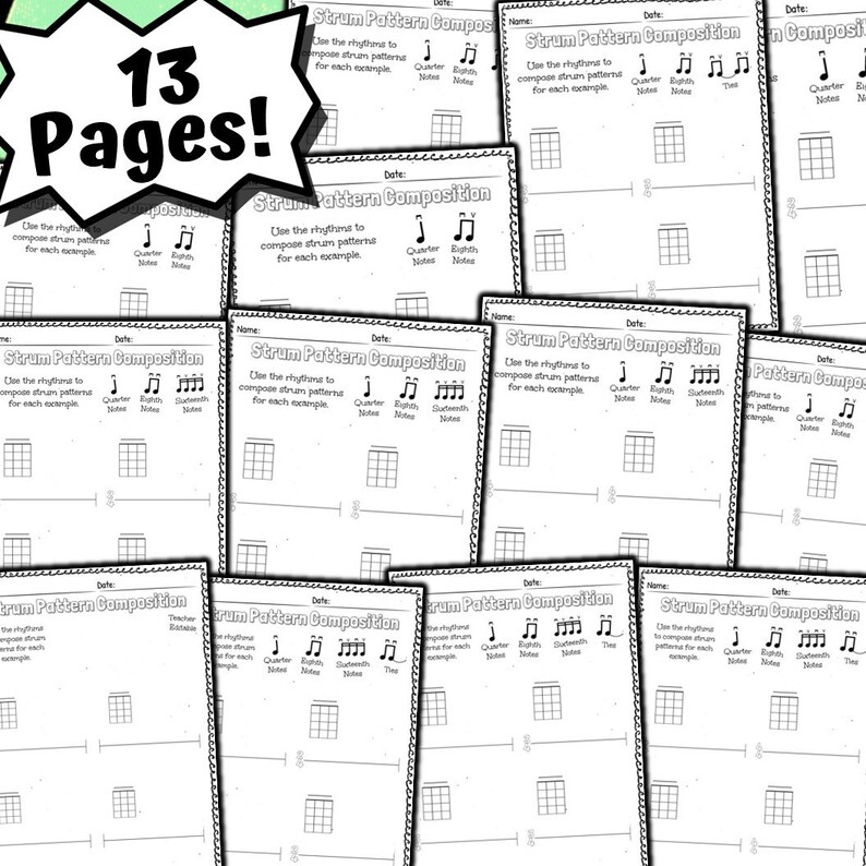 Ukulele Strumming and Rhythm Composition Worksheets Etsy