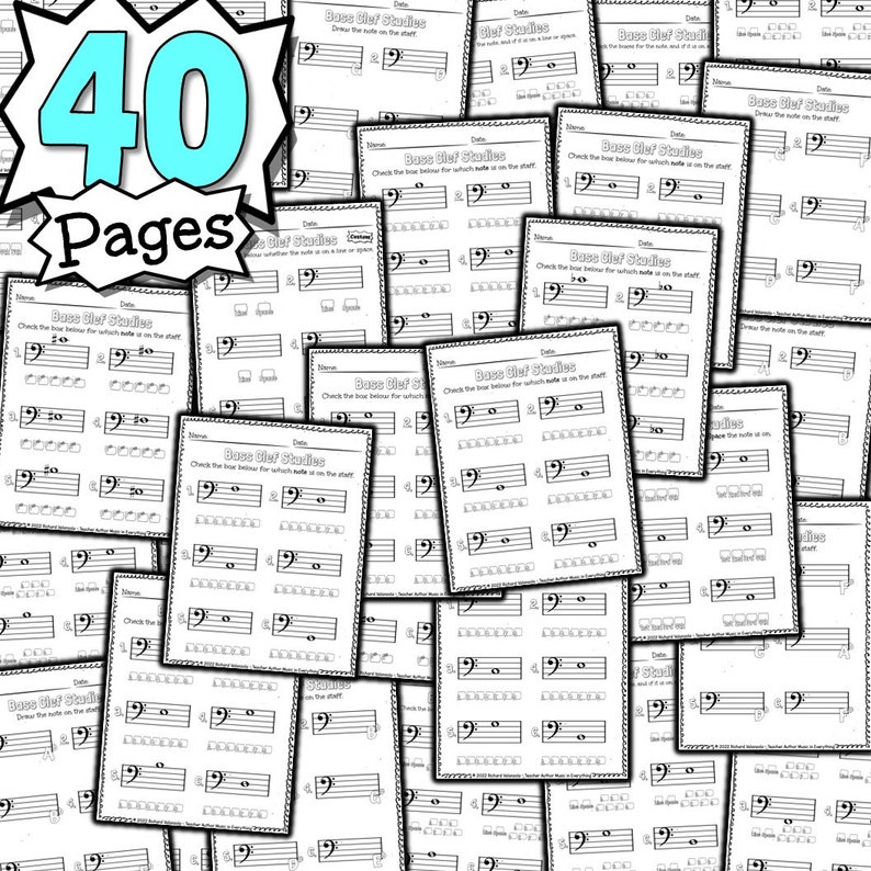 40 Bass Clef Worksheets Tests Quizzes Homework Subwork & More Etsy