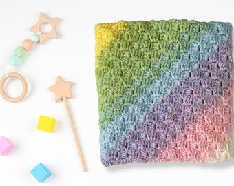 Rainbow Pastel Baby Blanket, Crochet afghan for infant, Baby shower or new baby gift, Handmade unique gift, Ready to ship