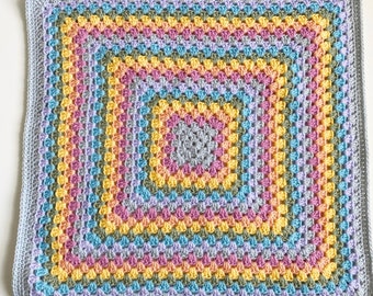 Rainbow Pastel Baby Blanket, Crochet afghan for infant, Baby shower or new baby gift, Handmade granny square, Ready to ship