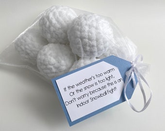 Indoor Snowball Fight Kit! Set of 8 plush snowballs for indoor snowball fights, Handmade crochet gift for kids or home decor