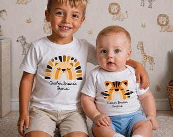 Sibling Set: T-Shirt & Bodysuit. Matching look. Personalized name. Big brother, little sister. Sibling gift set.