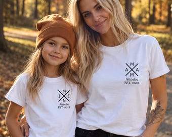 Personalized Mom and Child Matching Outfits | T-Shirt & Baby Bodysuit with Name and Initials | Mother and Child Outfit Gift for Mom