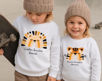 Tenues pour frères et sœurs : sweats assortis. Look partenaire. Prénom personnalisé. Grand frère, petite sœur. Coffret cadeau assorti pour frères et sœurs.