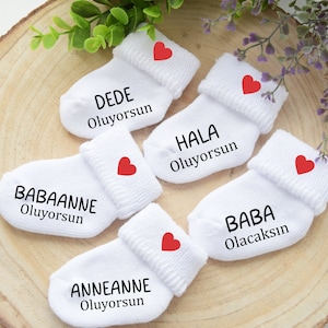 Baby Sock Baba OLACAKSIN Pregnancy Announcement Baby Socks Turkish Anneanne Oluyorsun çorap Pregnancy Announcement Baby Socks