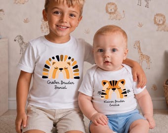 Sibling Set: T-Shirt & Bodysuit. Matching look. Personalized name. Big brother, little sister. Sibling gift set.