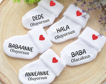 Baby Socke Baba OLACAKSIN Schwangerschaft verkünden Baby Socken Türkisch Anneanne Oluyorsun çorap Schwangerschaftsverkündung Baby-Söckchen