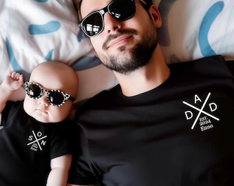 Dad & son T-shirts with name and year of birth – matching look. Matching set for father and son. Dad and baby outfit. Matching family look. Family outfit.