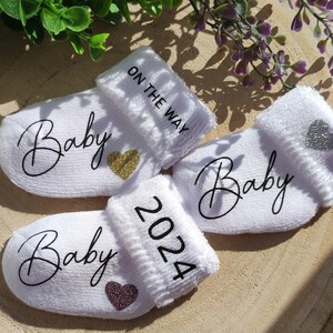Baby Socks Baby 2024 Pregnancy Announcement with Socks Baby On The Way Sock Pregnancy Announcement with Socks Baby 2023 Baby Coming image 2