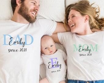 Family outfit matching set mom dad and baby outfit family t-shirt sets MOM t-shirt DAD t-shirt and baby bodysuit child t-shirt partner look