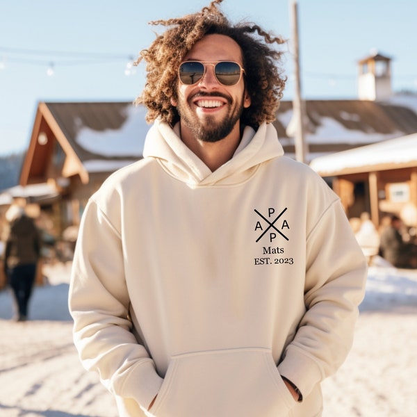 Papas Stolz:Hoodie mit individuellem Namen und Geburtsjahr.Vater Geschenke.Bestes Papa Geschenk.Personalisiertes Papa Heavy Hoodie.