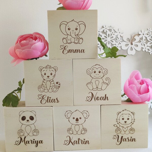 Hucha personalizada. hucha de madera. Hucha con nombre. Hucha con motivo animal. Caja de dinero para niños. Regalo personalizado para niños.