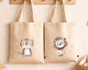 Personalized children's bag with name and animal motif, change of clothes bag, perfect gift for daycare or kindergarten, cotton bag