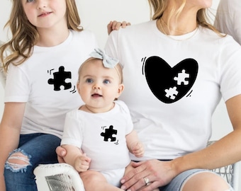 Family puzzle partner look shirts and baby bodysuit. Missing Piece Family Matching Set. Mother's Day gift. Puzzle family outfit.