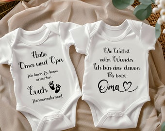 Kondig zwangerschapsbodysuit aan. Hallo oma en opa Lichaam. Zwangerschap kondigen Romper. Jij zult het lichaam van oma en opa zijn.