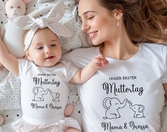 Erstes Muttertagsduo:Mama & Baby Übereinstimmendes Set.Personalisiertes Geschenk Muttertag.Muttertagsgeschenk.Mama Baby Outfit.