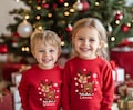 Family Christmas Sweatshirt Red with Reindeer – personalized with name: Mom, Dad, desired name – Matching Family Xmas Sweater, Gift Set product logo