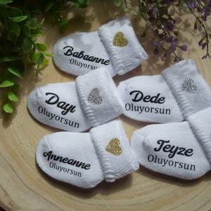 Baby Socke Baba OLACAKSIN Schwangerschaft verkünden BabySocken Türkisch Anneanne Oluyorsun Teyze Oluyorsun Bebek Geliyor Baby-Söckchen Bild 9