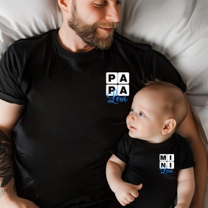 Family fashion: Dad & Baby, Mom, Mini Set. Personalized family T-shirts with names. Matching set. Birthday gift idea. Gift for birth.