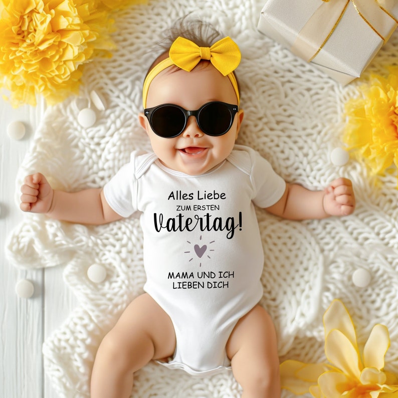 First Father's Day Baby Body Lots of love from mom and me Perfect gift for new dads. Father's Day Gift Mom and I Love You Bodysuit image 1