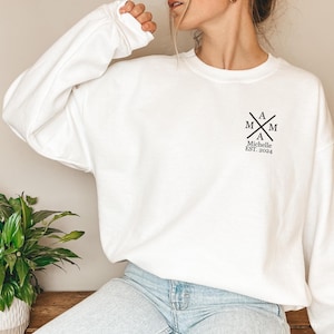 Mama Geschenk mit Herz–Sweatshirt mit Kindernamen & Daten–perfekt zum Muttertag.Mama Pullover –Geschenkidee für frischgebackene Mama.