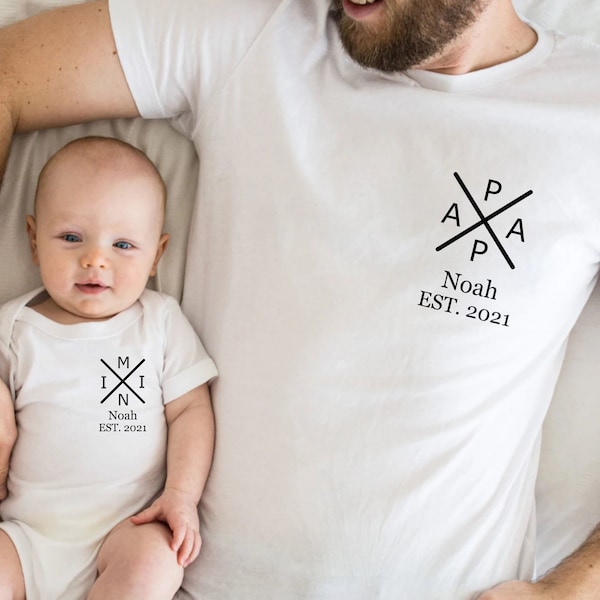 Personalisiertes Papa T-Shirt und Baby Body Set. Passendes Papa Baby Outfit. Geschenk für Vatertag. Papa Kind Matching Set. Familienoutfit.