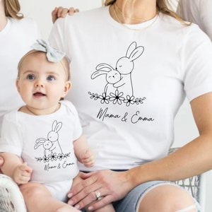 Des tenues assorties pour le meilleur duo maman et bébé. Cadeau pour la fête des mères : ensemble maman et moi lapin. Idée cadeau maman et bébé. Ensemble mère-enfant. image 4