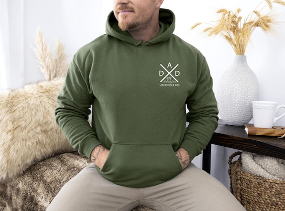 Dad Hoodie Personalisiert mit Namen & Daten der Kinder.Geburtstaggeschenk.Papa 2024.Weihnachtsgeschenke.Kapuzenpullover für Papa.