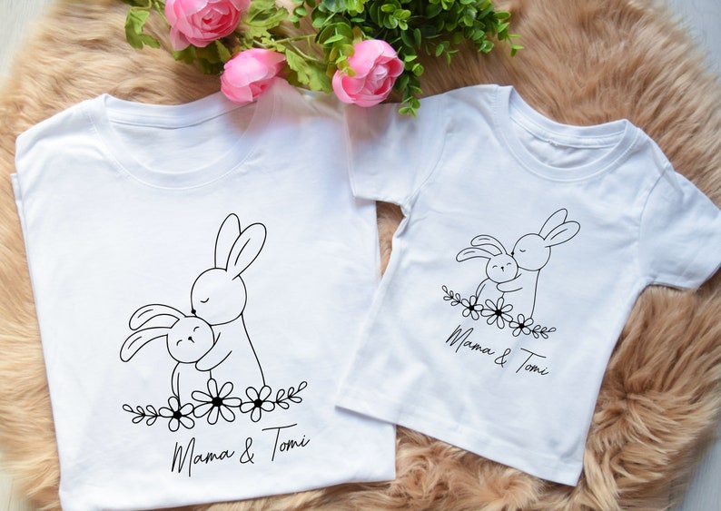 Des tenues assorties pour le meilleur duo maman et bébé. Cadeau pour la fête des mères : ensemble maman et moi lapin. Idée cadeau maman et bébé. Ensemble mère-enfant. image 5