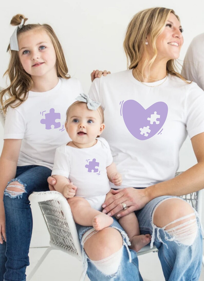 Family puzzle matching shirts and baby bodysuits. Missing piece family matching set. Mother's Day gift. Puzzle family outfit. image 3