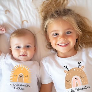Personalized sibling set – matching look brother & sister – rainbow animals – gift with name. Gift for birth or baptism.