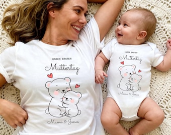 Personalisiertes Mama Baby Matching Set zum ersten Muttertag,Geschenk für frischgebackene Mama und Baby Outfit Muttertagsgeschenk