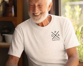 Celebrating grandparenthood: Grandma and Grandpa Personalized Tee with grandchildren&#39;s names. Gift idea. Grandparents surprise. Grandma and Grandpa gift