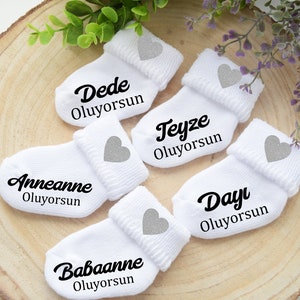 Baby Sock Baba OLACAKSIN Pregnancy Announcement Baby Socks Turkish Anneanne Oluyorsun Teyze Oluyorsun Bebek Geliyor Baby Socks image 7