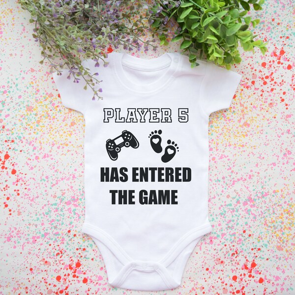 Baby Birth Announcement Onesie. Player 5 Has Entered The Game Baby Body. Baby Birth Announcement Bodysuit. Newborn Bodysuit.