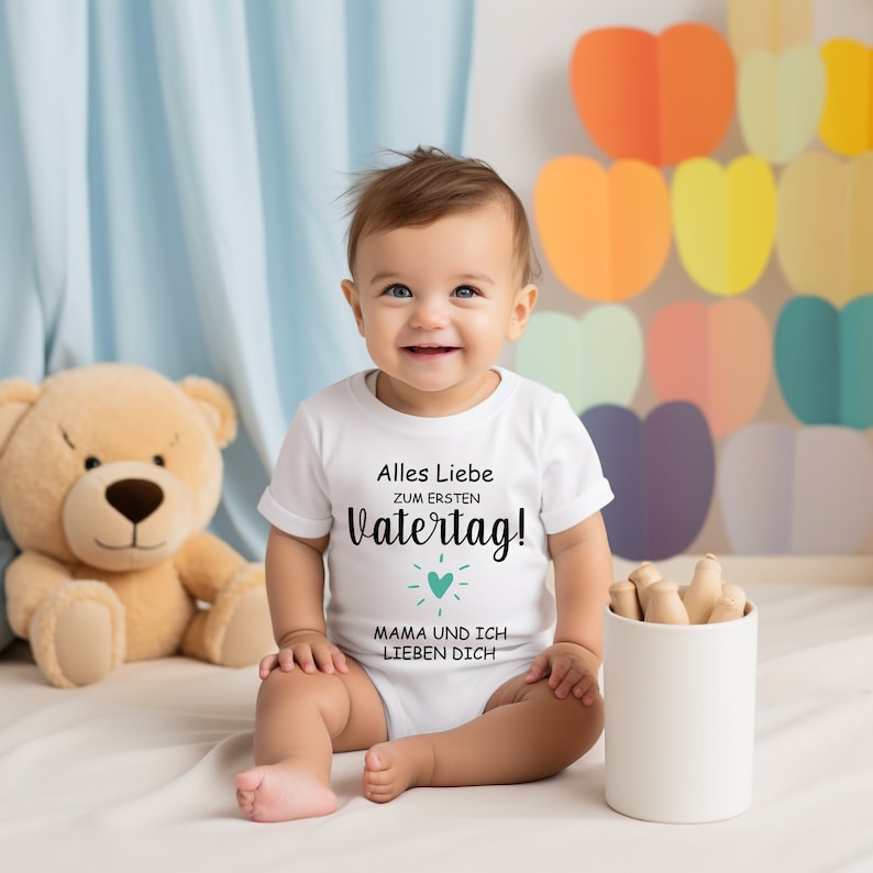 First Father's Day Baby Body Lots of love from mom and me Perfect gift for new dads. Father's Day Gift Mom and I Love You Bodysuit image 3