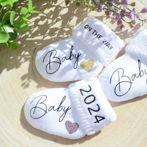 Baby Socks Baby 2024 Pregnancy Announcement with Socks Baby On The Way Sock Pregnancy Announcement with Socks Baby 2023 Baby Coming image 3