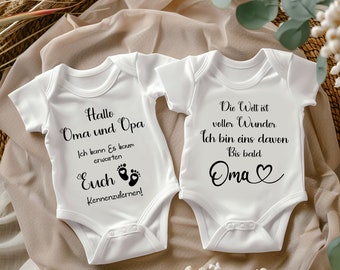 Pregnancy announcement bodysuit. Hello grandma and grandpa bodysuit. Pregnancy announcement bodysuit. You're going to be grandma and grandpa bodysuit.