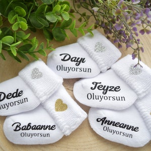 Baby Socke Baba OLACAKSIN Schwangerschaft verkünden BabySocken Türkisch Anneanne Oluyorsun Teyze Oluyorsun Bebek Geliyor Baby-Söckchen Bild 2