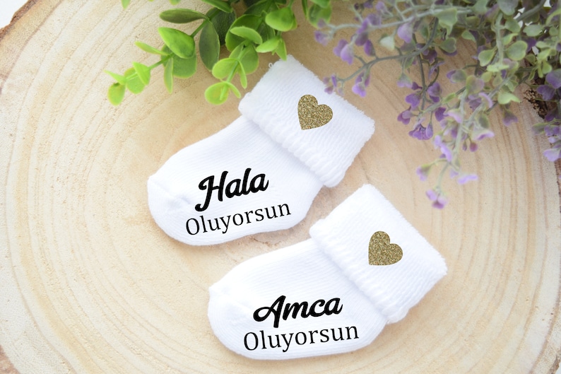 Baby Socke Baba OLACAKSIN Schwangerschaft verkünden BabySocken Türkisch Anneanne Oluyorsun Teyze Oluyorsun Bebek Geliyor Baby-Söckchen Bild 6