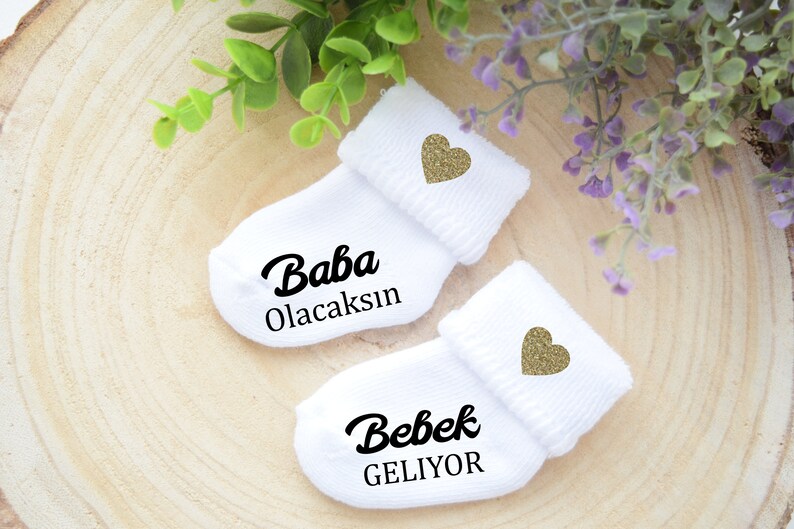 Baby Socke Baba OLACAKSIN Schwangerschaft verkünden BabySocken Türkisch Anneanne Oluyorsun Teyze Oluyorsun Bebek Geliyor Baby-Söckchen Bild 5