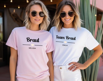Braut und Team Braut:Die ultimative Junggesellinnenabschied T-Shirt Kollektion.JGA T-Shirt personalisiert mit Name.Brautjungfer Geschenk.