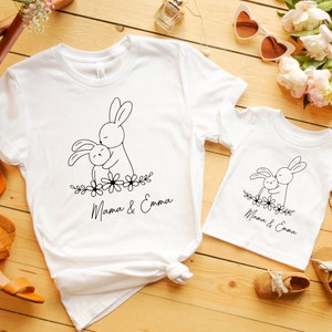 Des tenues assorties pour le meilleur duo maman et bébé. Cadeau pour la fête des mères : ensemble maman et moi lapin. Idée cadeau maman et bébé. Ensemble mère-enfant. image 1