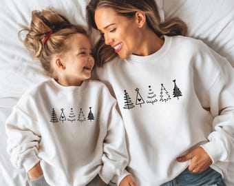 Festliche Familien Weihnachtspullover.Passende Weihnachtsoutfits für Geschwister.Familienpullover.Weihnachtsbaum Pullover.Weihnachtspulli.