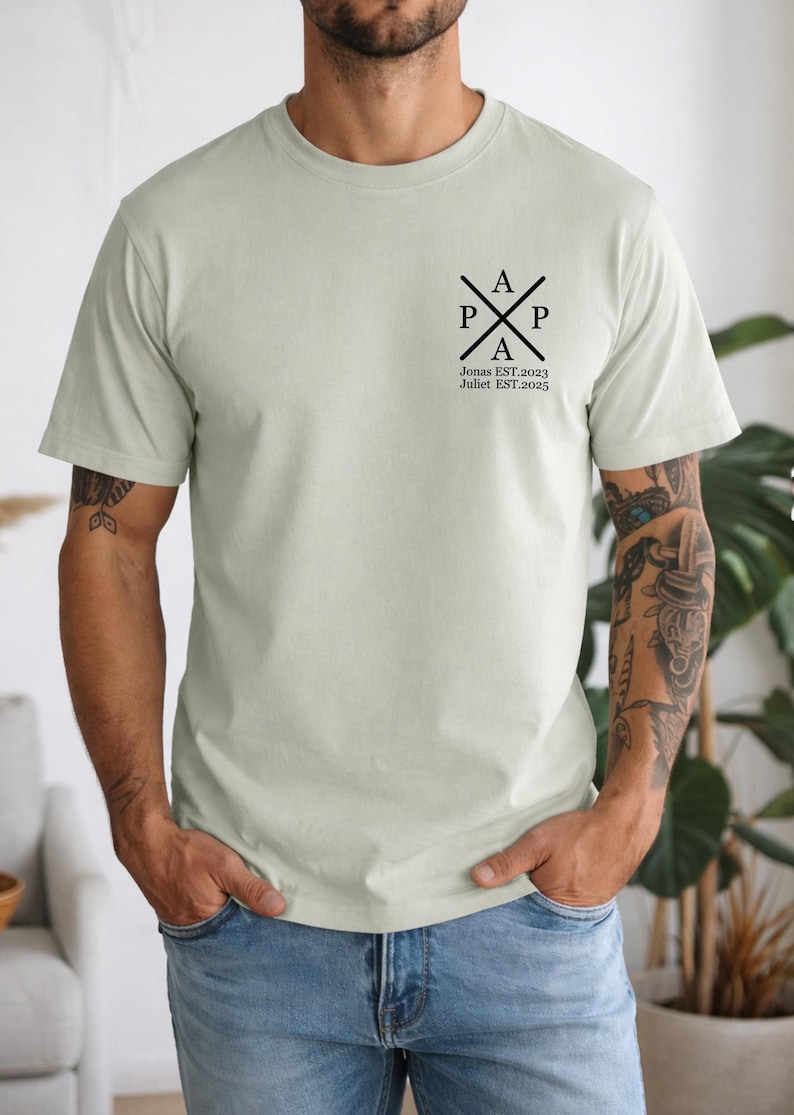 Personalized dad t-shirt with children's names and birth years – The perfect Father's Day and birthday gift. Gift idea for dad. image 1