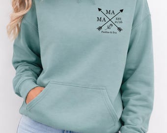 Personalisierter Muttertagsgeschenk Mama Hoodie mit Kindernamen und Geburtsjahren Geschenk zur Geburt, Kapuzenpullover, Geschenk für Mama
