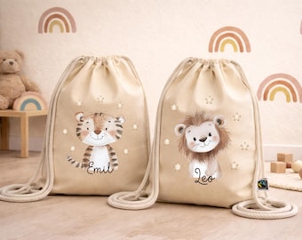 Personalisierter Turnbeutel Kinder mit Name Baumwolle Kindergarten Rucksack Wechselkleidung Beutel Kita Rucksack für Sport Tanz Kindergarten