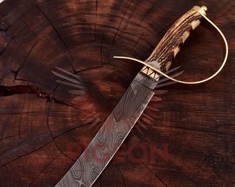 Handmade Damascus Steel Hunting Knife, Handmade Bowie Knife with Stag Handle, Damascus Knife Outdoor & Camping Knife, Christmas Gift for Him