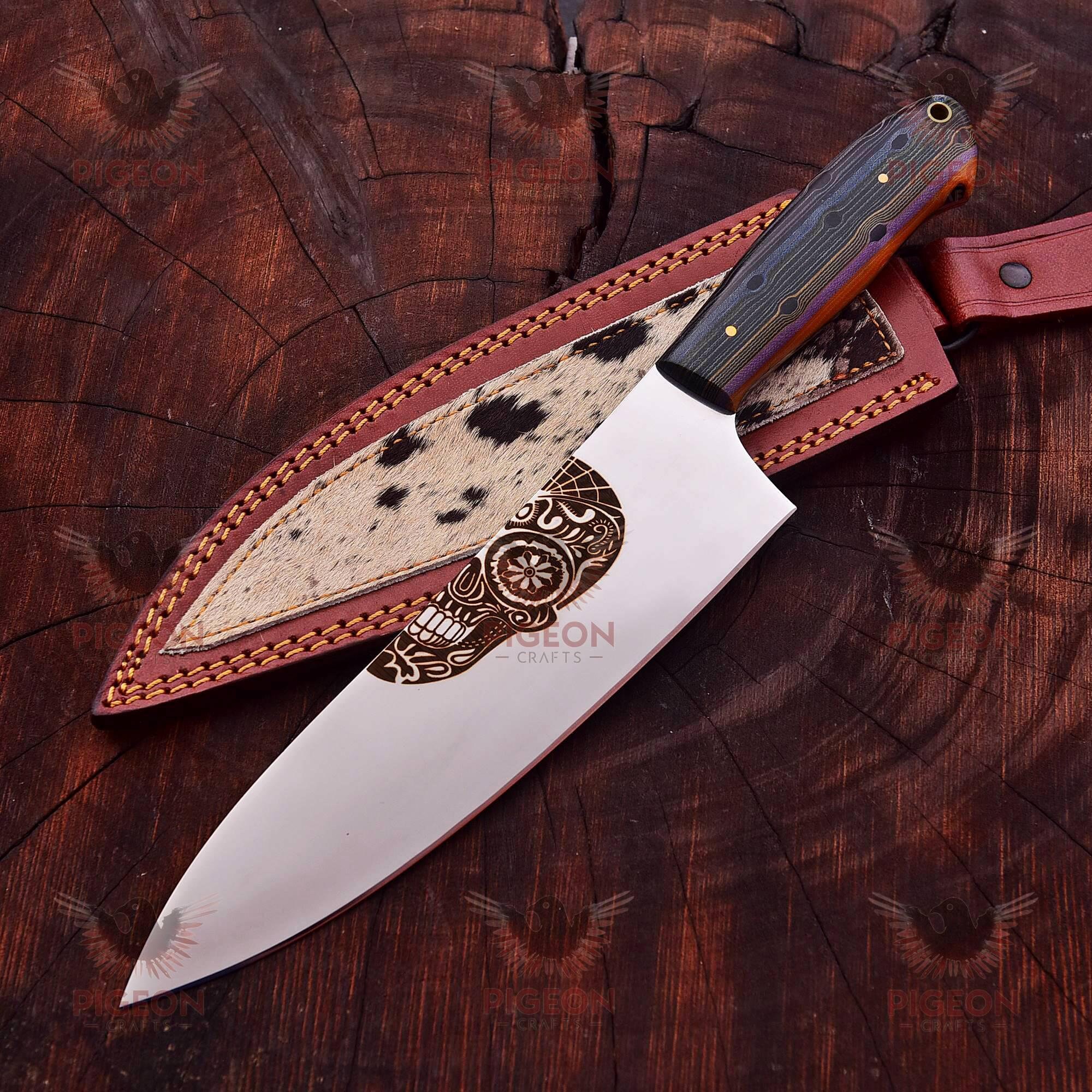 Engraved J2 Steel Kitchen Knife, J2 Chef Knife with Micarta Handle, BBQ Boning Slicing Knife Personalized Chef Knife Christmas Gift for Men